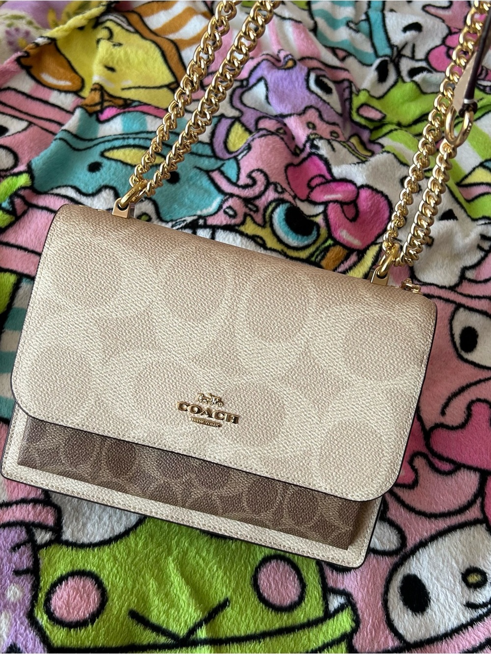 Coach Two-Tone Signature klare crossbody bag in Cream/Brown